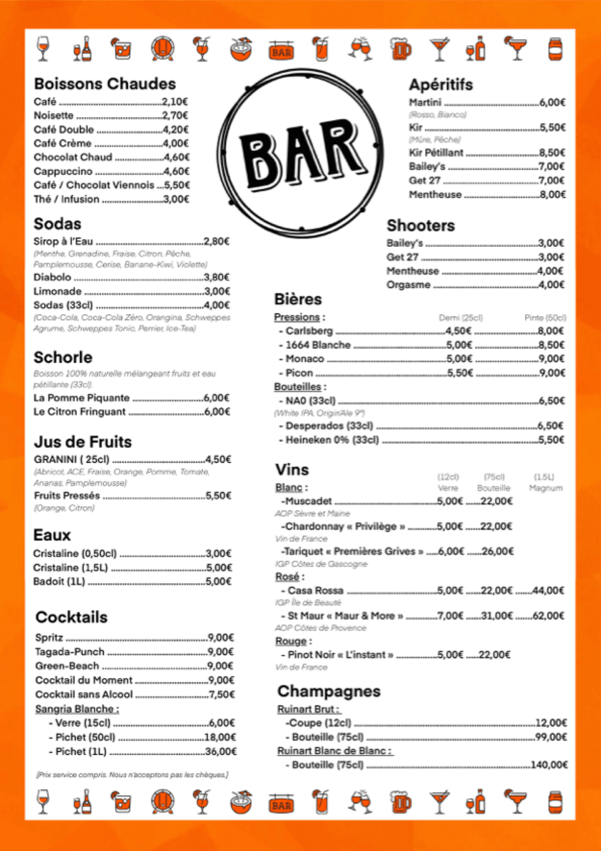 Aperçu de Carte des boissons
